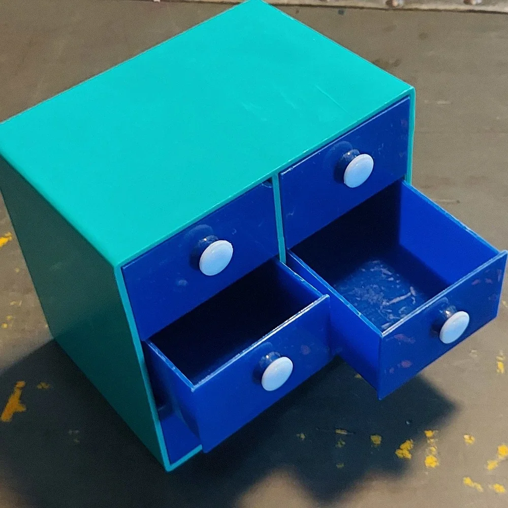 Mini Plastic 6 Drawer Storage Chest Teal Blue Desktop Organizer Trinket Box